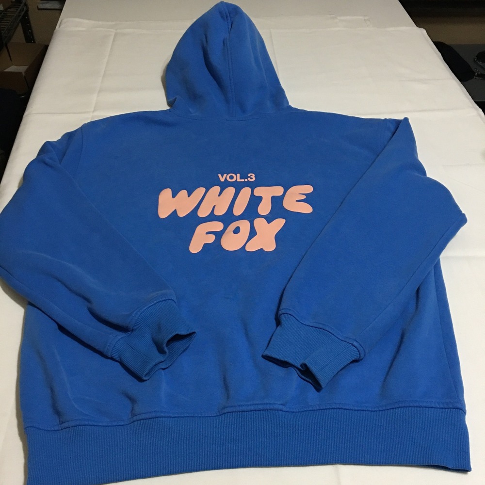 White Fox Hoodie Womens Large XL Blue Vol.3 Puff Graphic Pullover